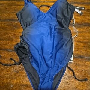 Blue and Black One-Piece Swimsuit